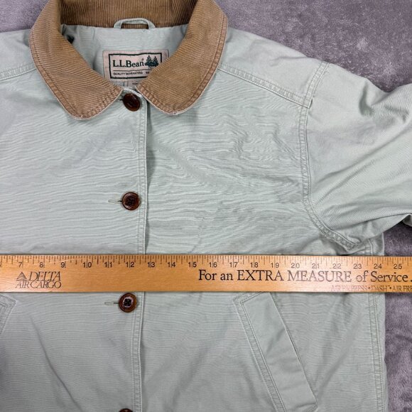 LL Bean Barn Chore Coat Womens XL Corduroy Trim Retro Field Jacket Workwear Mint - Picture 11 of 11